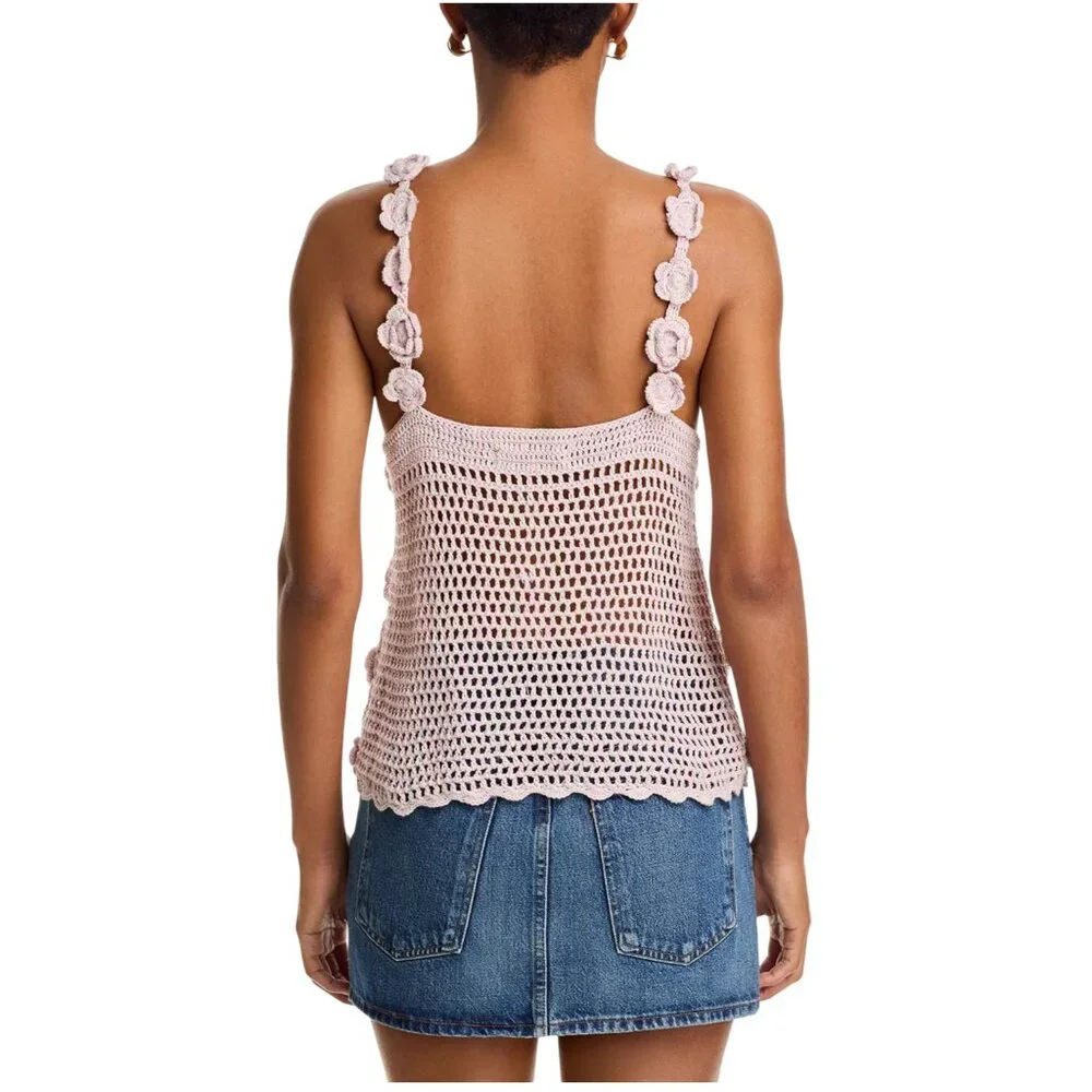 98$ BLANKNYC Crochet Floral V-Neck Pullover Tank Top Sleeveless Size L Purple - Picture 2 of 4